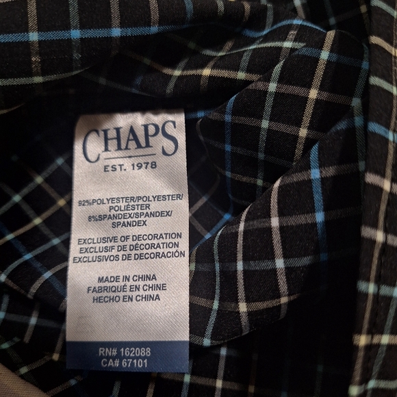 NWT CHAPS Everyday Performance Mens Black Blue Plaid Short Sleeve Button Up SM - Picture 4 of 8
